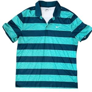 Nike Dri-FIT Men's striped Golf Polo XL ,Teal Resortwear, Preppy Casual,